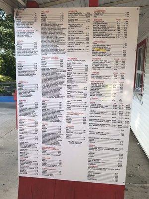 Ice Cream Shack Menu Board (as of 7/30/17)