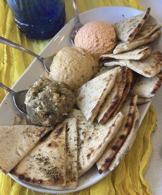 Hummus, Melitzanosalata, Tyrokafteri, & Pita