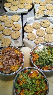 Maple oatmeal raisin cookies with walnuts, grilled chicken chef salads and all veggie chef salads