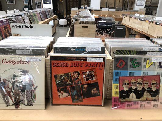 Thousands of shiny original pressing records.  Rock, 50's, 60's, 70's, 80's, Jazz, Blues and refurbished record players and turntables.