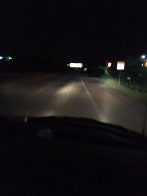 Headlights misaligned that they pointed towards the shoulder of the road