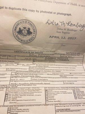 Diane Lynne Viall Blood Death Certificate