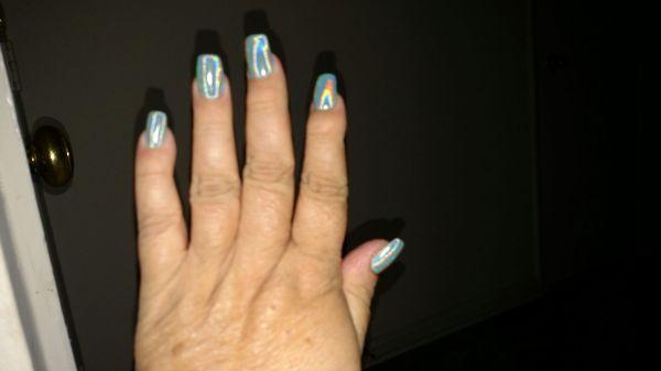 Teal chrome nails with tips and gel overlay