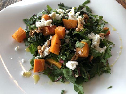 Chopped Swiss chard with roasted butternuts chèvre and apple cider vinaigrette