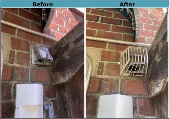 Exhaust vent before and after (with new cage installed to prevent birds from nesting!)