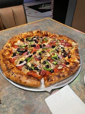 Our favorite Mountain Supreme Pizza