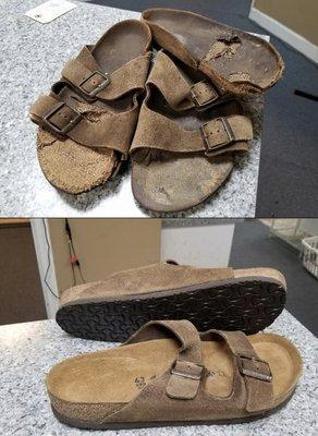 Before and after of Birkenstocks. Looking brand new.