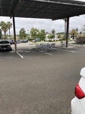 Lots and lots of places for shopping carts.  None for cars! Clean up your lots Walmart!  Your representing solar poorly!