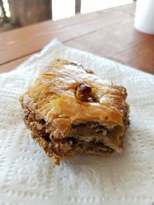 This is Baklava. Sort of a sweet pie with honey, nuts, and raisins