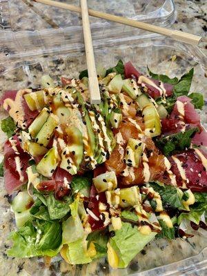 Modified low carb tuna and salmon poke bowl