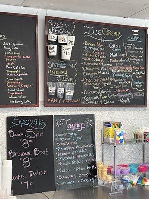 Ice cream and topping menu