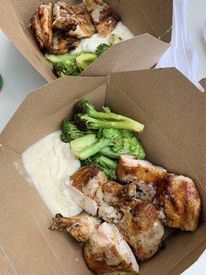 Lunch Special: Half Chicken w/ Mash Potatoes & Roasted Broccoli