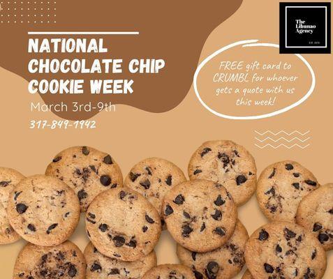 Happy National Chocolate Chip Cookie Week!  To celebrate, we're giving out free gift cards to Crumbl Cookies to whoever ...