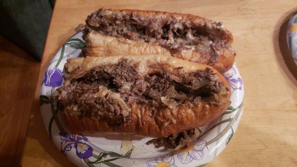 Cheesesteak, no sauce, extra, american cheese and fried onions.