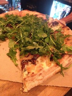 Fig, Gorgonzola, onions topped with arugula pizza...delicious.