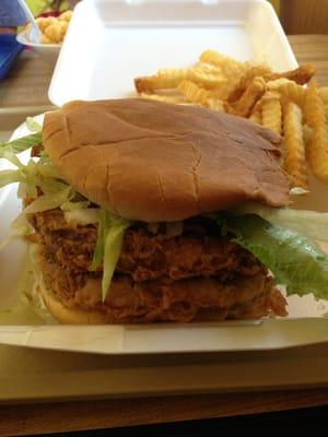 Double meat, double cheese & bacon chicken fried burger. Aka heaven & a cardiologists dream