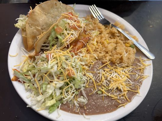 Taco, enchilada, rice & beans