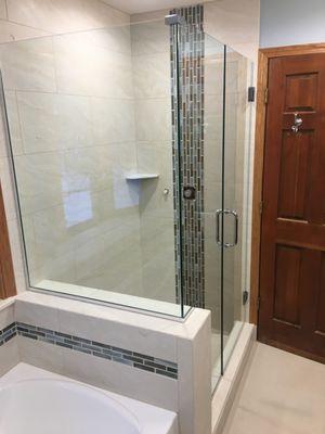 removed old shower surround and put in this awesome walk in shower.  really makes the room feel bigger.