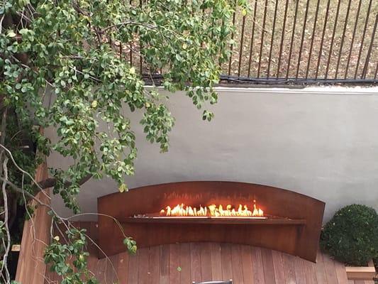 Outdoor gas fireplace at a beautiful brownstone in Hoboken NJ