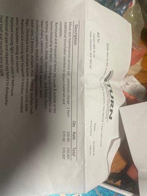 This is the bill they sent me instead of returning my deposit notice the charge for$ 570.00 there is no explanation .