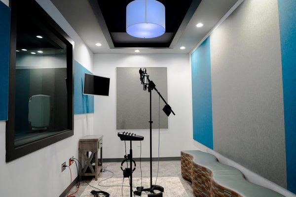 Recording Studio B vocal and instrument booth. Here is where we place the artist to record their song, book reading, voiceover or instrument