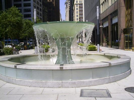 The glass fountain resembles a giant Champain glass.