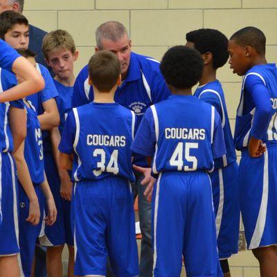 Basketball team huddle