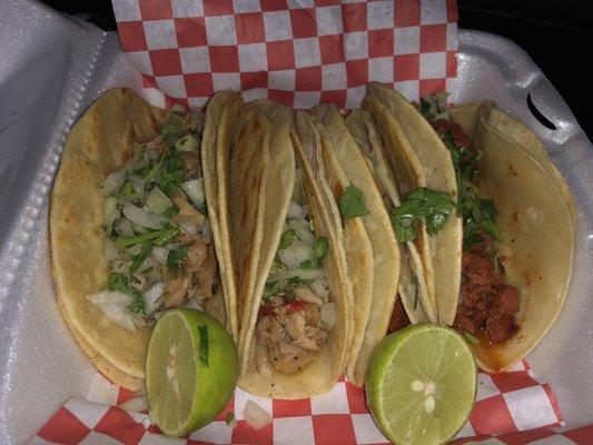 Four tacos: Two chicken and Two al pastor.  Best portions of any taco truck in OKC!