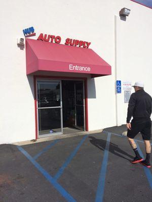 The entrance to Hub Auto Supply auto parts store in Costa Mesa, Ca.