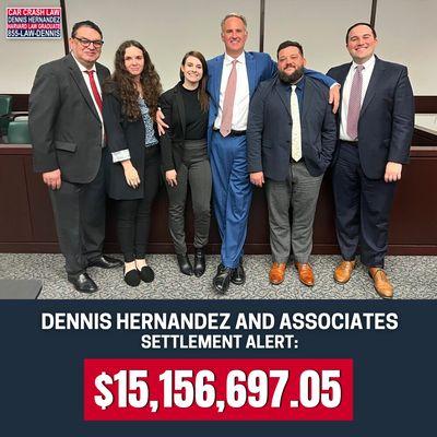 Congratulations to Dennis Hernandez and the team for another BIG win - a verdict of $15,156,697.05 
 
 We fight to get our clients what they