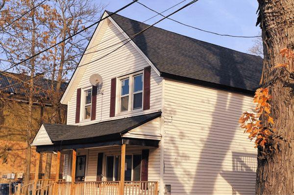 5 Layer tear off ,framing of rafters & repair. This contract also included the Jet Black fascia wrapping.