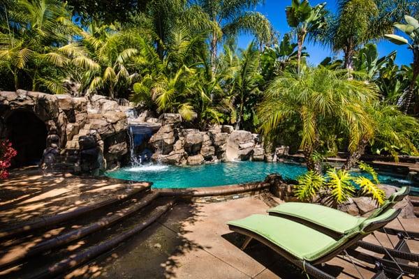 Rock Pool with waterslide and grotto/cave.