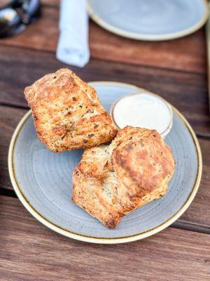 Ken's Biscuits (smoked bacon and chives) with maple butter