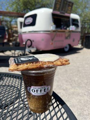 Iced coffee + hazelnut and almond milk and a Houlden's Rise Above pop tart