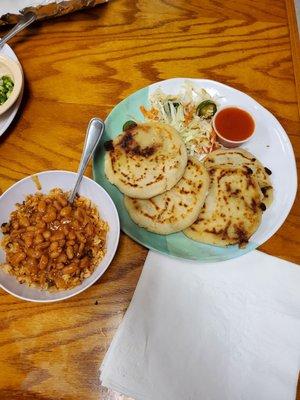 Pupusas and red beans and rice!! Fantastic