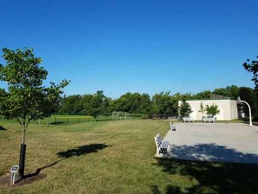 Basketball half court, handball courts, and soccer fields.