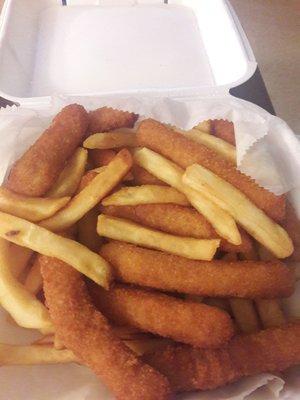 "Fish and chips" Fish sticks and french fries. Get real.