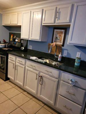 Steal grey granite countertops and new cabinets