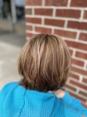 One delicate color remover (new client) and added dimensional color, slightly inverted bob