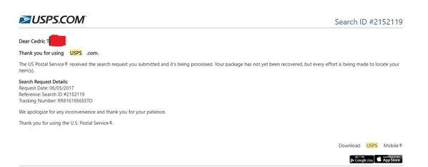 USPS respond over a month later and say your package can't be find.
