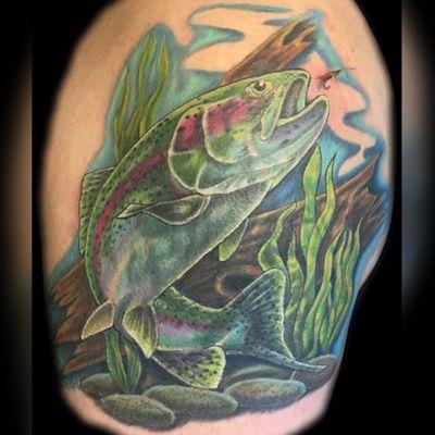 Finished this trout cover-up tattoo. Thank you to my client, Eldon, for the time and opportunity to do this. Really happy with the results.