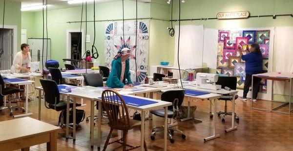 We have a large classroom for quilting and sewing classes or private lessons.