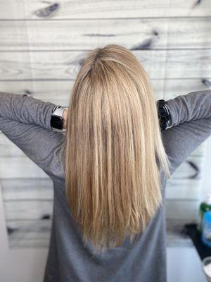 Blonde Highlights and Long Layer Cut