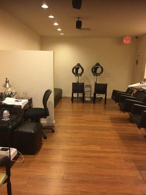 Nail tech station and drying station.