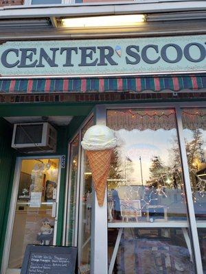 Center "Scoop" right across from the library. What a great combo; books and a sweet treat.