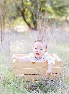 My son in a basket.