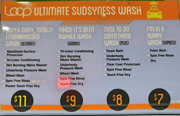 Car Wash Menu