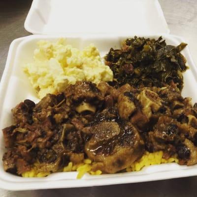 Oxtail, yellow rice, collard greens & potato salad Lunch & Dinner