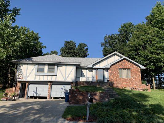 Sierra Gray-New Roof and Charcoal Gray Gutters. comoexteriors.com/gutter-installation