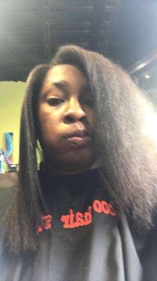 One side blow dried the other flat ironed before the trim